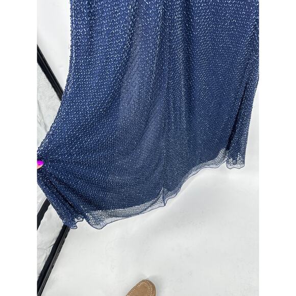 Mac Duggal 5056 Navy Blue Long Sleeve Beaded Maxi Dress w/ Train Size 12 NWT - Picture 9 of 12